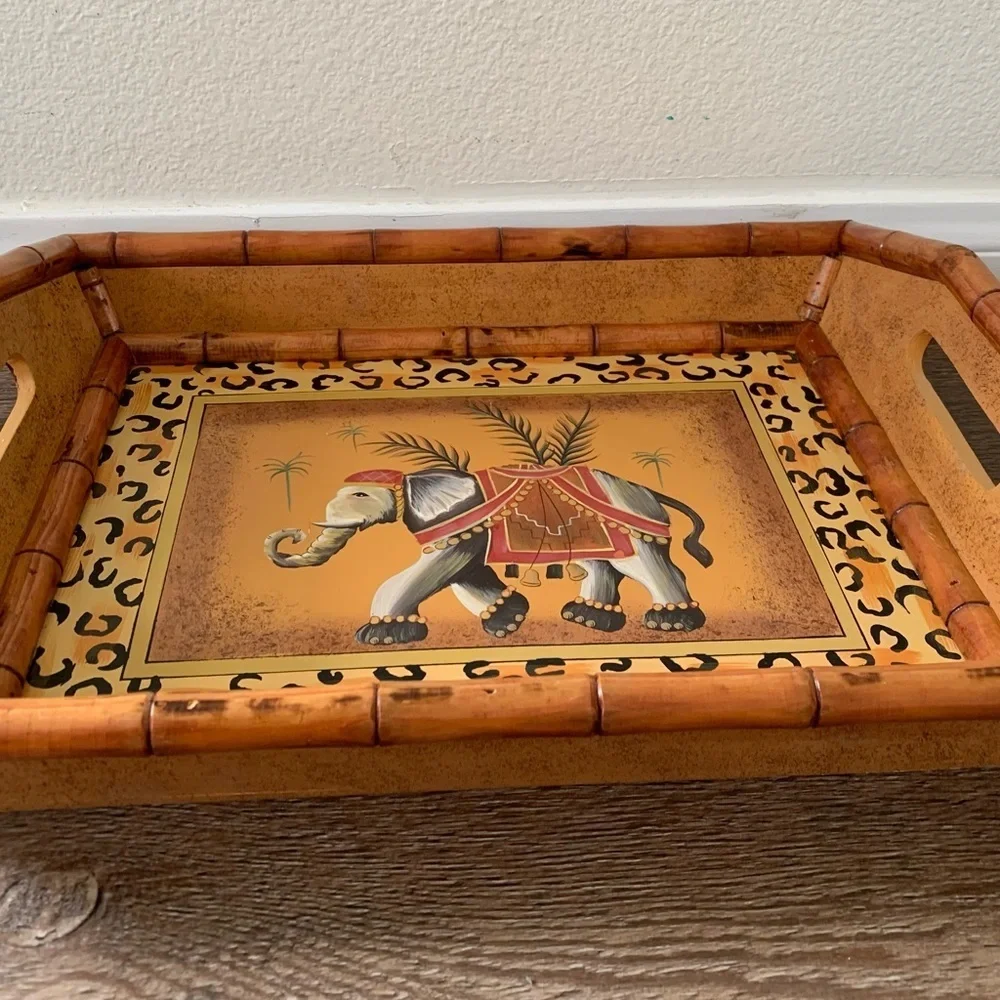 Elephant Design Bamboo Tray